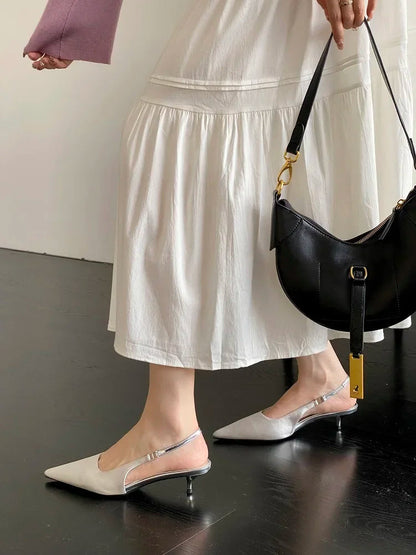 Satin Pointed Toe Mules Pumps Sandals Spring Shallow Thin Low Heels Female Shoes