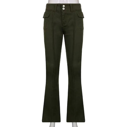 Y2k Brown Flared Jeans Color Pocket Kawaii Trousers Low Waist Aesthetic Jogging Pants Basics
