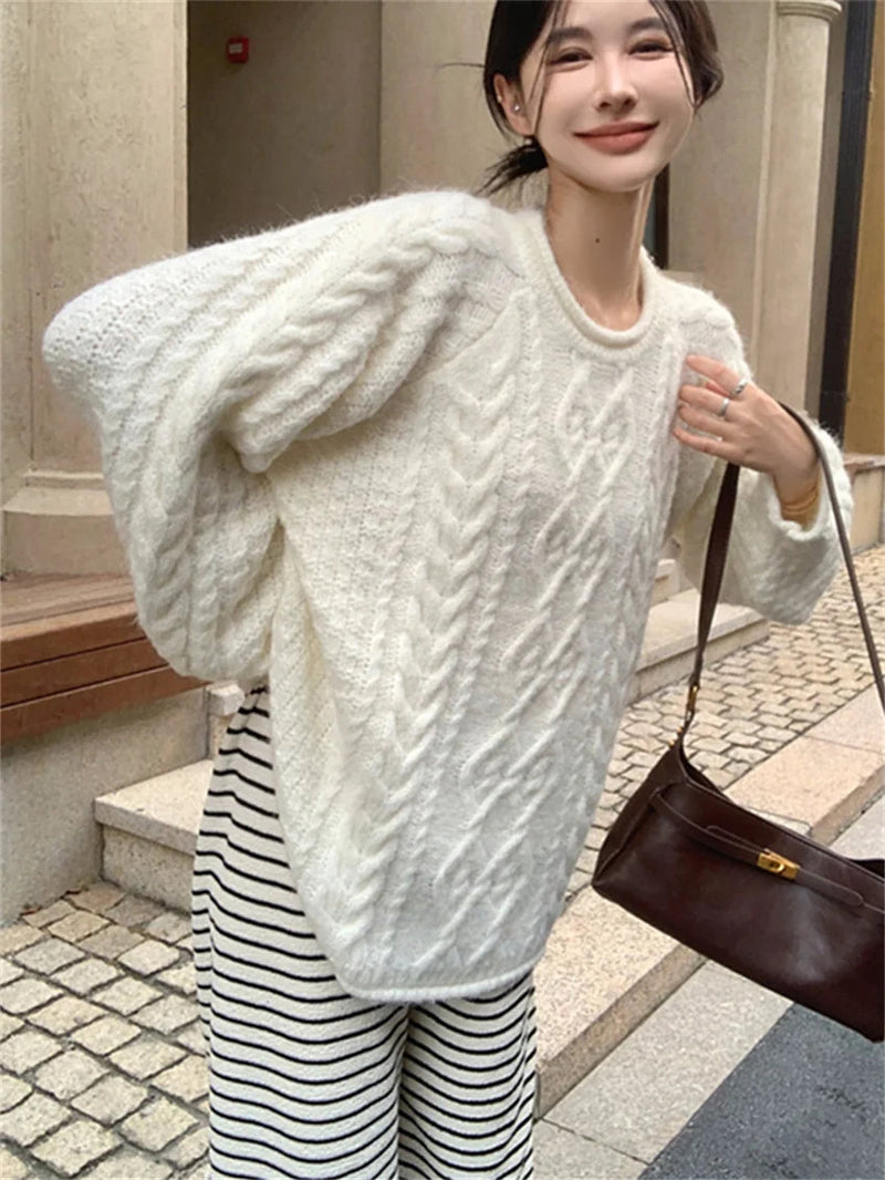 Curl Lazy Style Pullovers Knitted Sweaters Winter Gentle Daily All Match Office Lady