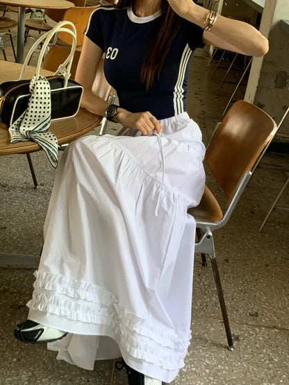 French Style Patchwork Mushroom Edge Split Skirt Summer New Versatile and Personalized Aline Long Skirts