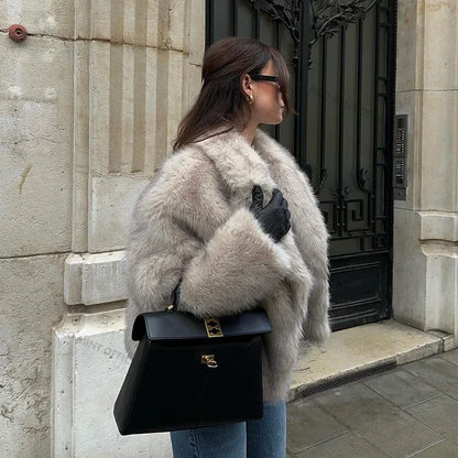 Street Gradient Faux Fur Jacket Winter Brand Fluffy Fox Fur Coat Female Outerwear