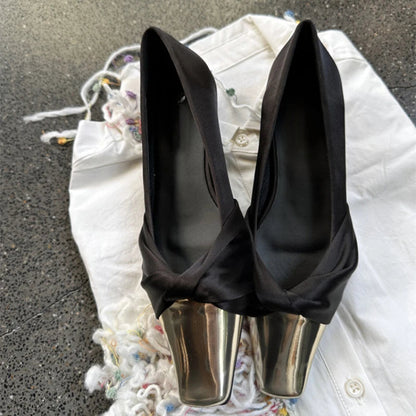 Metal Square Head Pumps Satin Designer Flat Shoes Summer New Party Dress Shoes Purple Comfy Fashionmueller Shoes