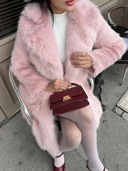 Winter Fur Feather Loose Overcoat ’s Pocket Commute Jacket Patchwork Coat