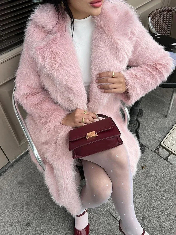 Winter Fur Feather Loose Overcoat ’s Pocket Commute Jacket Patchwork Coat
