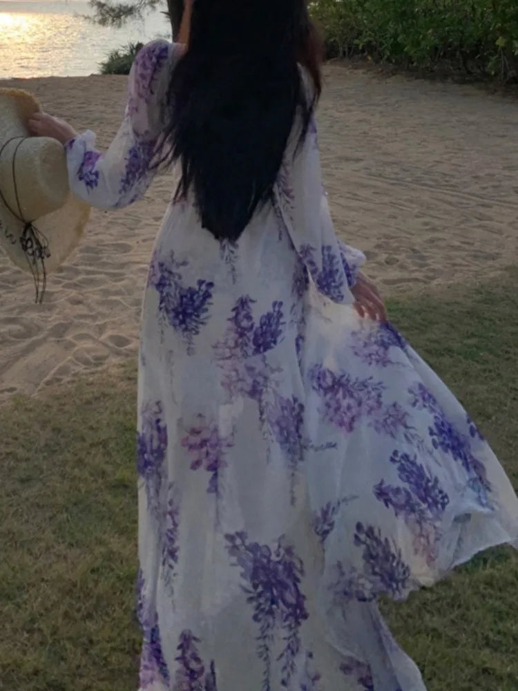 Print Long Dress Aline Beach Holiday Maxi Vestidos Female Robe New Mujers