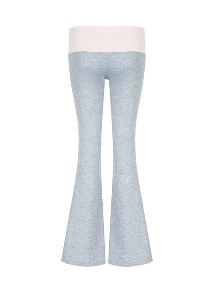 Contrast Patchwork Low Waist Y2k Flared Pants for Gray Slim Jogging Sweatpants Black