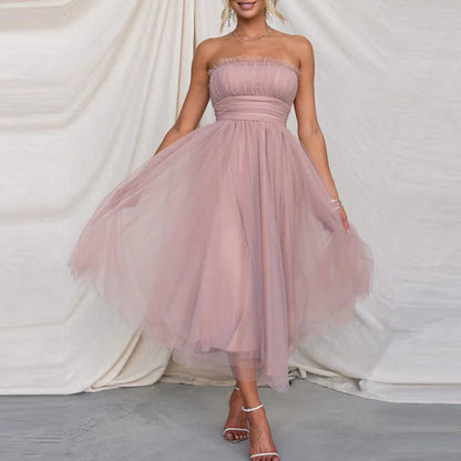 Bralette Mesh Long Dress Summer Hight Waist Princess Dress Sleeveless Party Evening Dresses