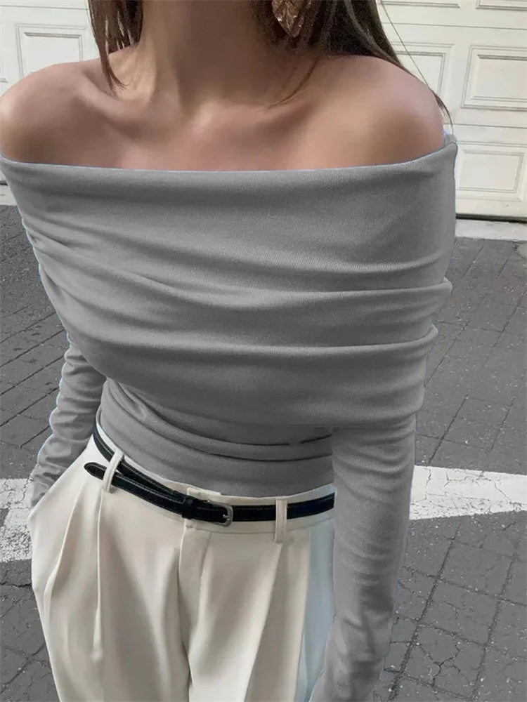 Sweater Knit Pullover Backless Slim Bandeau Cropped Top Off-shoulder Autumn Knitwear Top