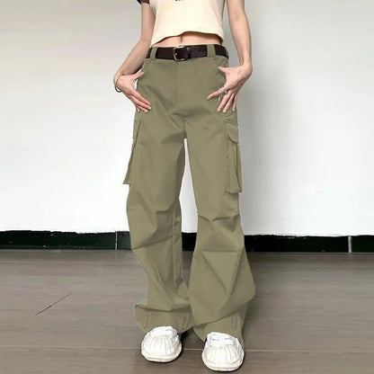 Summer Loose Cargo Pants High Waist Wide Trousers New Full Length Casaul Pants Pocket