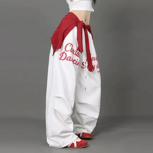 Letter Print Sweatpants American Loose Trousers Y2k Hip Hop Drawstring Wide Leg Pants