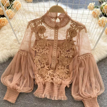 French Blouse Temperament Sweet Ruffles Loose Tops Spring Long Sleeve White Shirts
