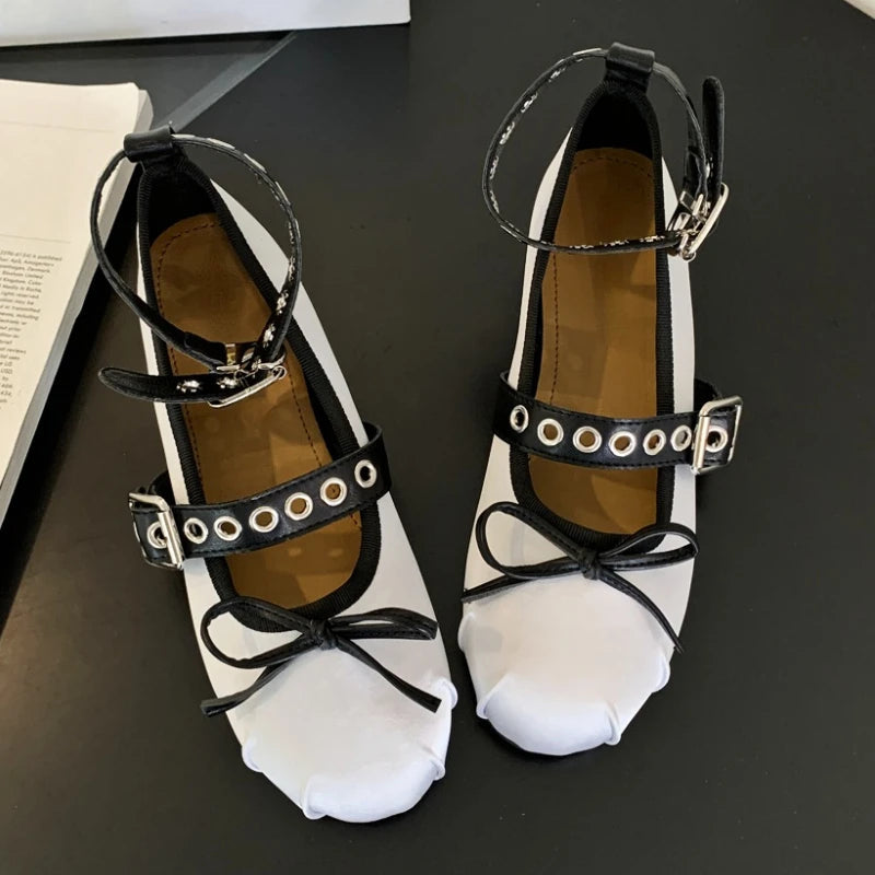 Rivet Ballerina Shoes Flat Designer Mules Shoes Fashions Round Toe Skeleton Ballet Shoes Metal Decoration Mary Jane Pumps