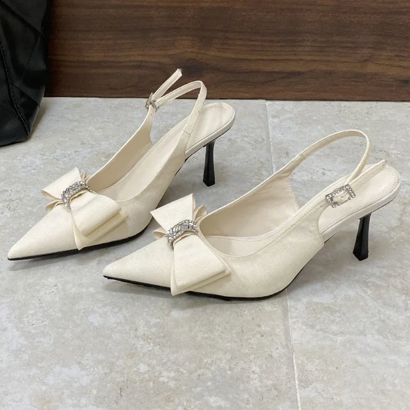 Leopard Thin High Heels Butterflyknot Office Shoes Summer Pointed Toe Sandals Pumps Sandalias De Mujer