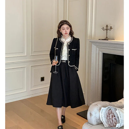 Cropped Tweed Jackets Black Thicken Coat Korean Single Breasted Blazer Warm Short Outerwear Tops