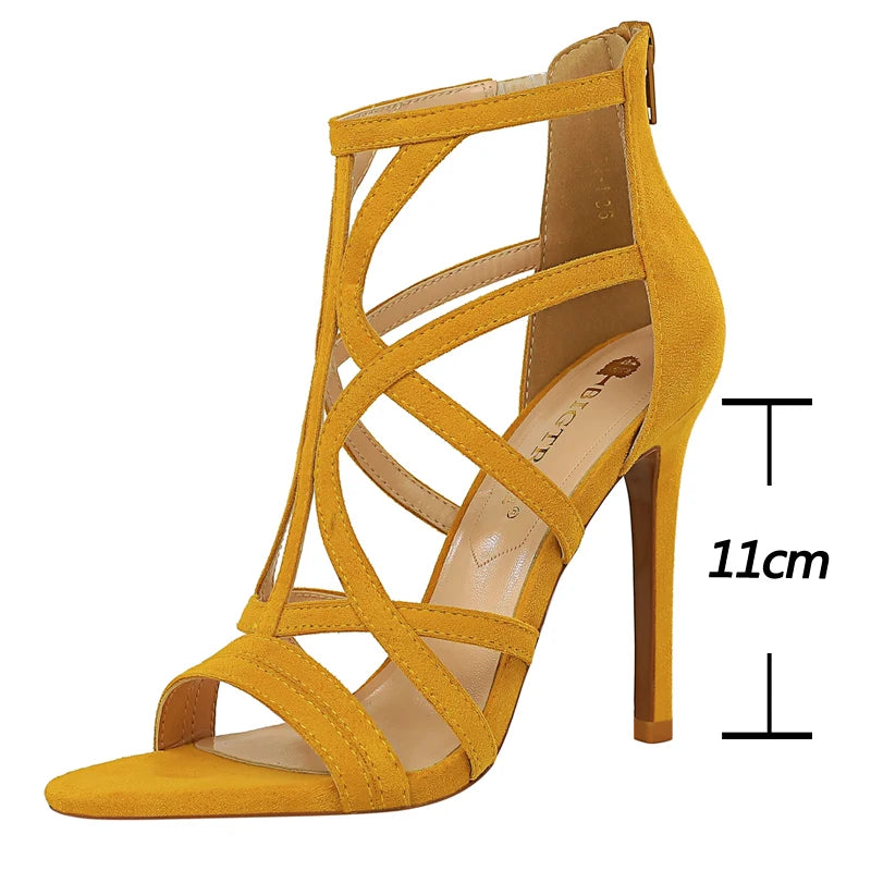 Shoes Roman Style High Heels Woman Pumps Stiletto Heels 11 Cm Heels Party Shoes Hollow Out Sandals