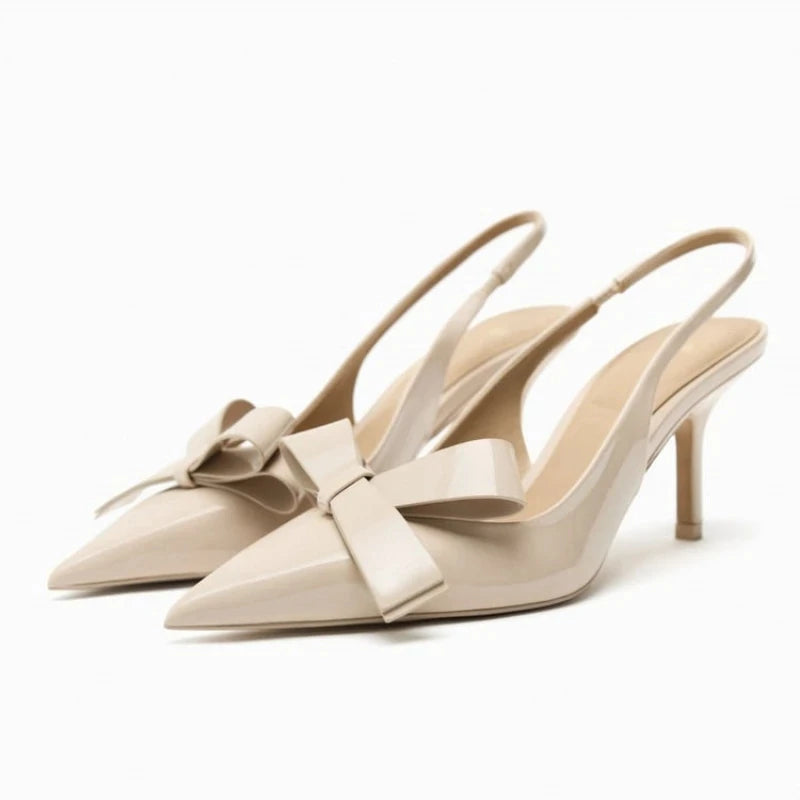 Blue Denim Fabric Slingbacks for Woman Cross Thin Buckle Strap Upper Stiletto Sandals Point Toe Thin Kitten Heel Pump
