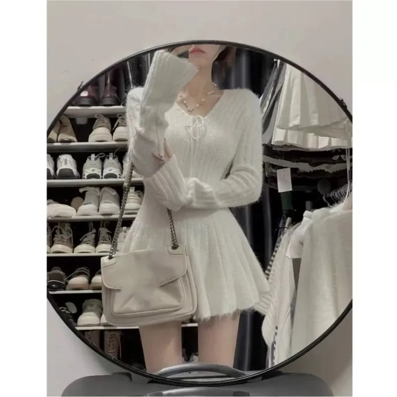 Autumn Winter Knitted Dresses for Woman Y2k Harajuku Slim Sweater Dress New Korean Mini Party Dress