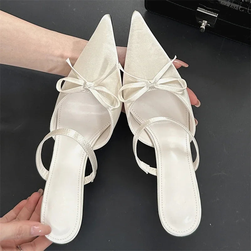 Street Style Pointed Toe Slippers Pumps Thin Heels Mule Slippers Party Prom Shoes Zapatos De Mujeres