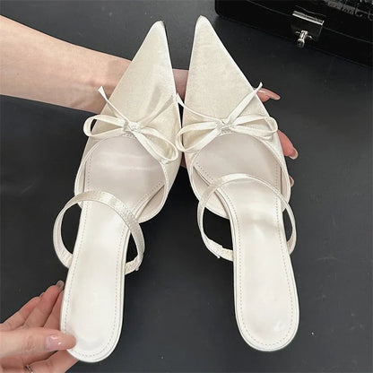 Street Style Pointed Toe Slippers Pumps Thin Heels Mule Slippers Party Prom Shoes Zapatos De Mujeres