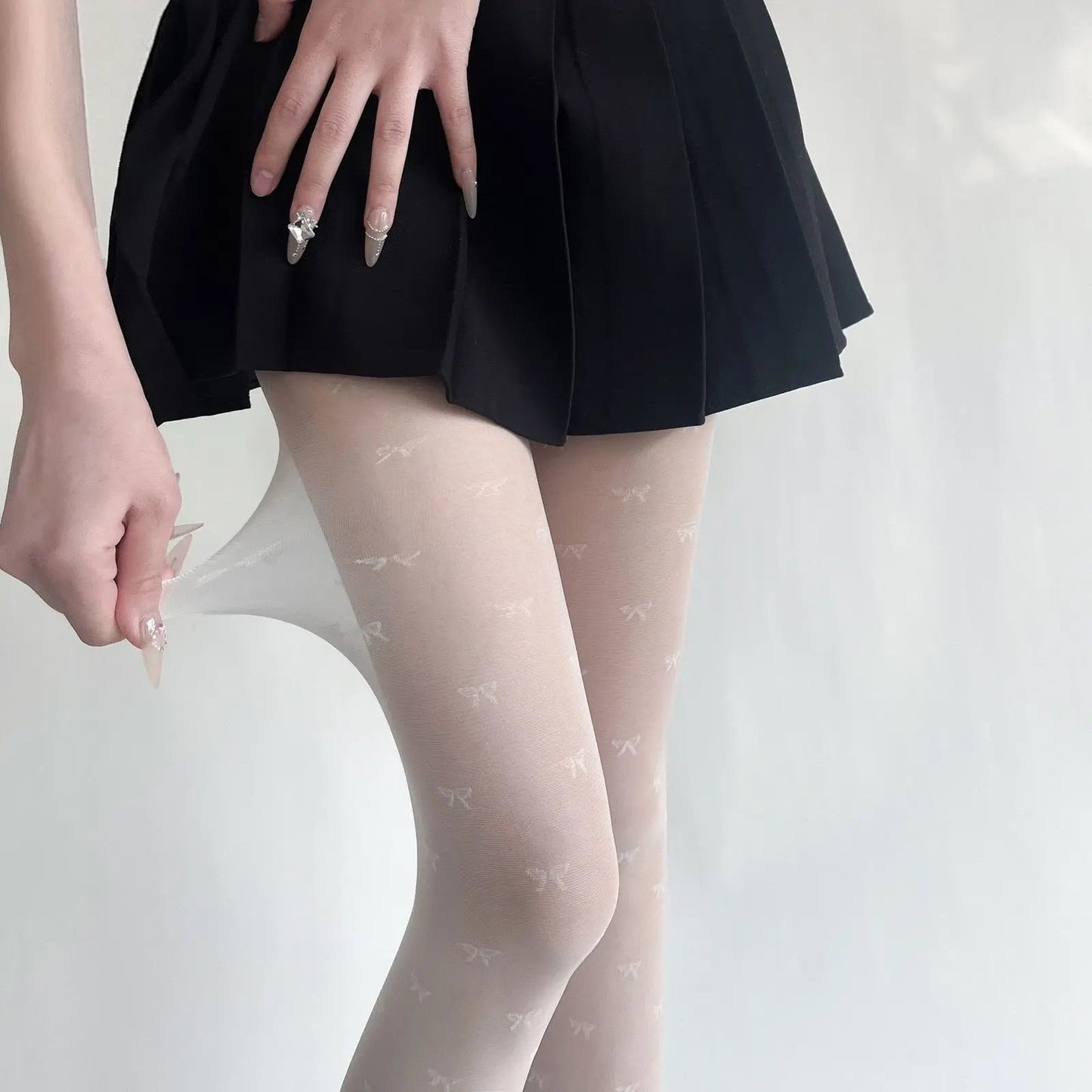 Purple Polka Dot Silk Socks Y2k Stockings Spring/summer Thin Thigh High Socks Transparency Black Tights Pantyhose
