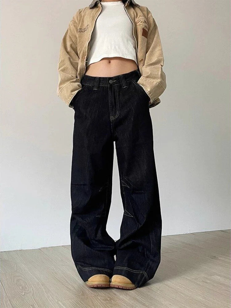 Y2k Denim Low Waist Jeans Harajuku Wide Leg Baggy Pants High Street Oversize American Retro Cargo Trousers Grunge