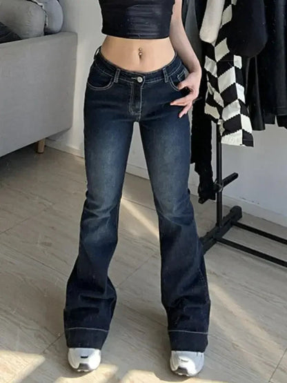 New Flare Jeans Low Waist Trousers Aesthetic Denim Pants Mom Korean Y2k Jeans