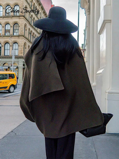 Irregular Cloak Coat Half Sleeve O Neck Scarf Loose Female Jacket Winter Lady Thick Overcoat New