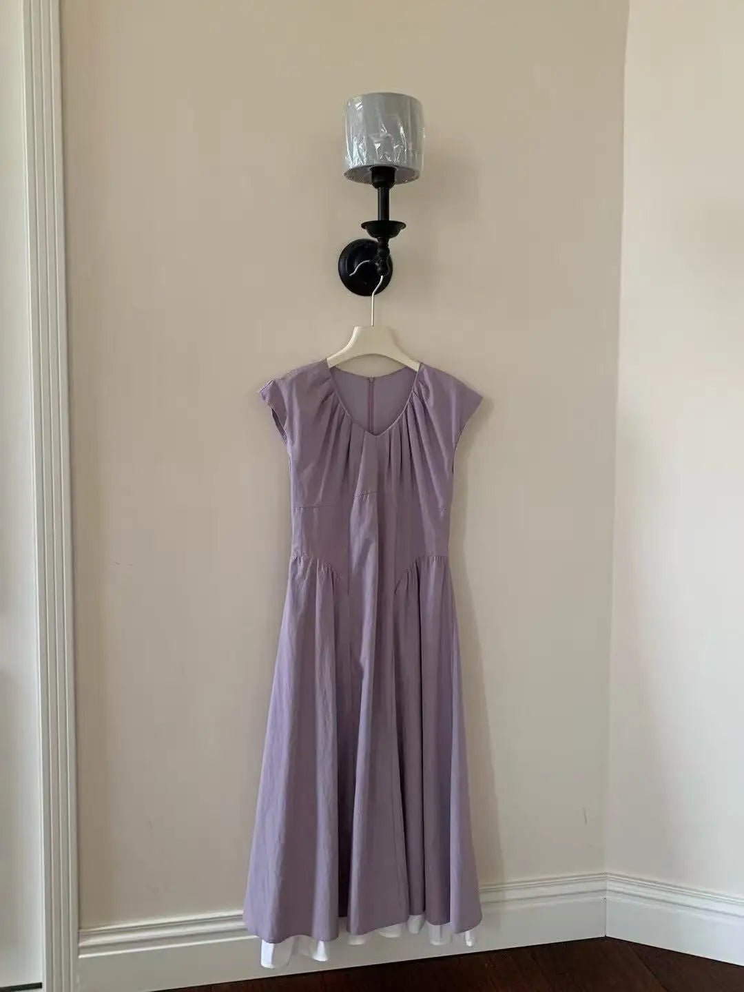 French Retro Patchwork Contrasting Short Sleeved Dress Summer New Design Slimming Waist Long Dresses