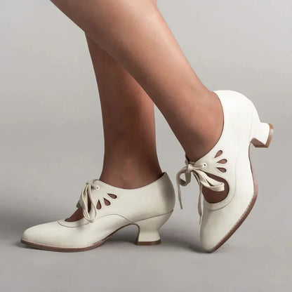 Retro Mary Jane Pumps Woman Lace Up Low Heel Dress Zapatos Brand Design Butterfly Wing Derby Shoes 43