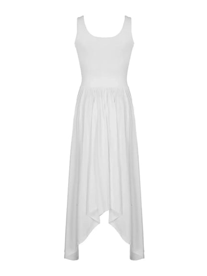 Basic Sleeveless U Neck Asymmetrical Hem Long Dresses Summer Vacation Clothing
