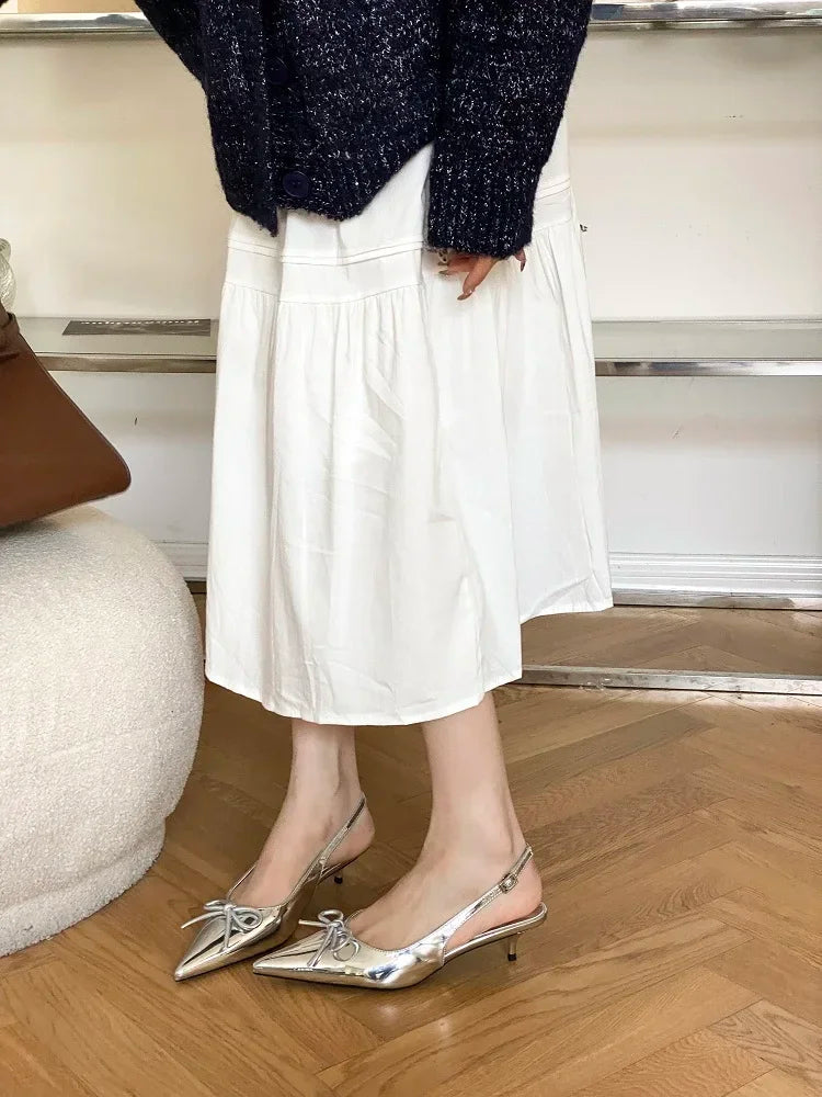 New Style Thin Low Heels Butterflyknot Woman Pumps Pointed Toe Buckle Strap Party Wedding Female Shoes