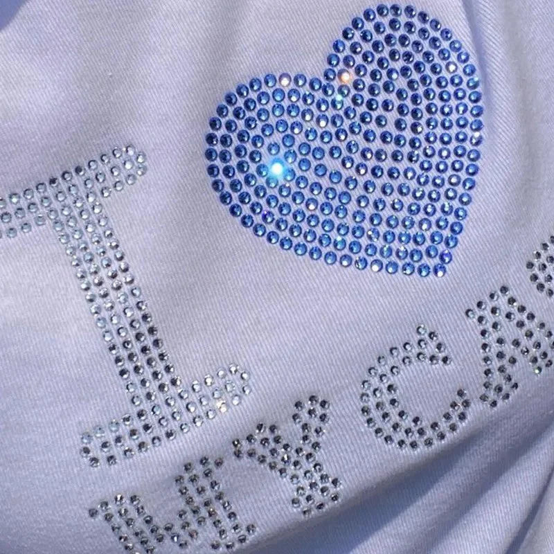 Summer European and American Style Short Sleeved T-shirt With Letter Hot Diamond Top, T-shirt With Slim Fit Inside for