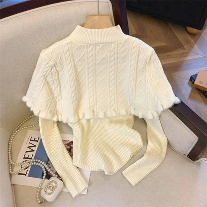 French Gentle Christmas Sweater Twopiece Set Cardigan Female Autumn Winter Slim Base Temperament Knitting Shawl Top