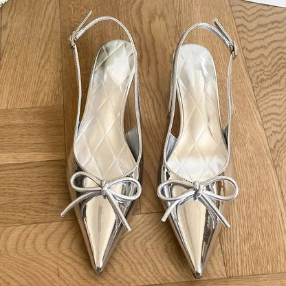 New Style Thin Low Heels Butterflyknot Woman Pumps Pointed Toe Buckle Strap Party Wedding Female Shoes