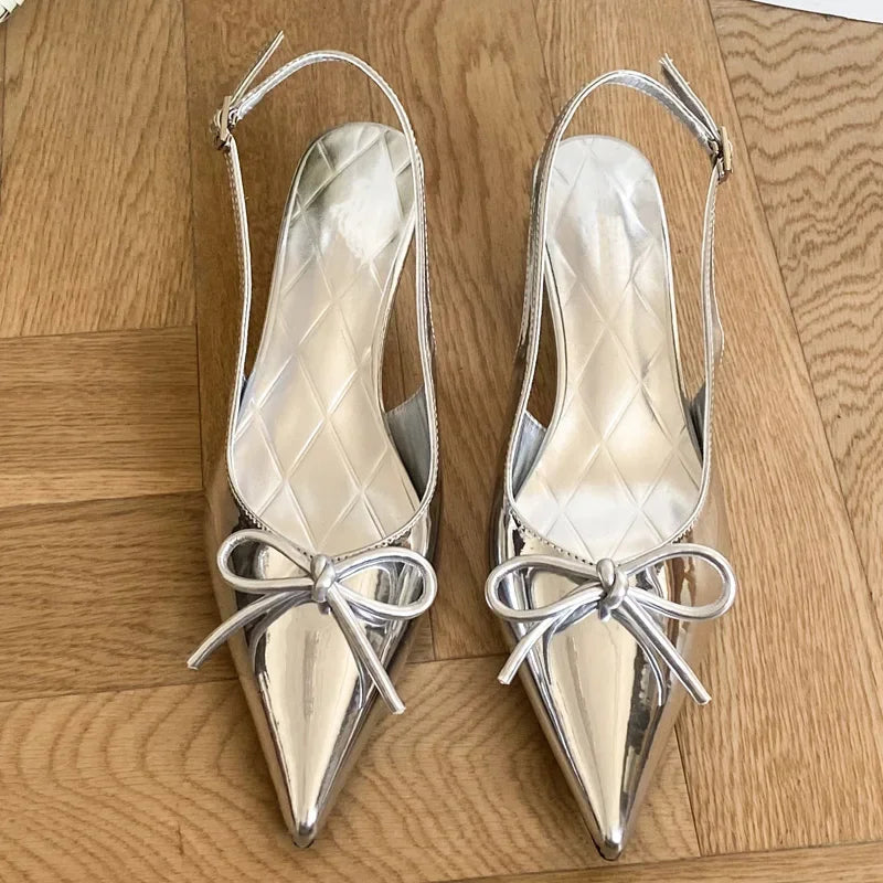 New Style Thin Low Heels Butterflyknot Woman Pumps Pointed Toe Buckle Strap Party Wedding Female Shoes
