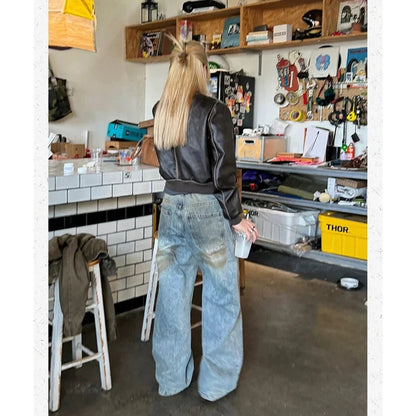 Street 2000s Pants Baggy Y2k Wide Leg Washed Grunge Denim Trouser American High Waist Straight Emo Jeans