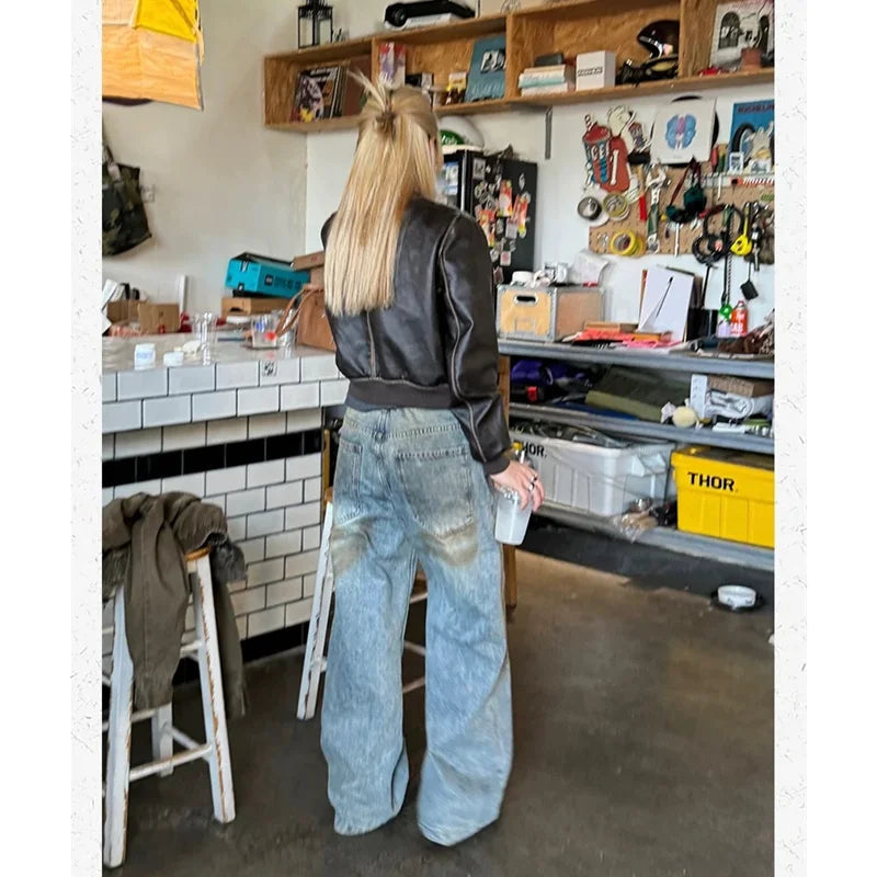 Street 2000s Pants Baggy Y2k Wide Leg Washed Grunge Denim Trouser American High Waist Straight Emo Jeans