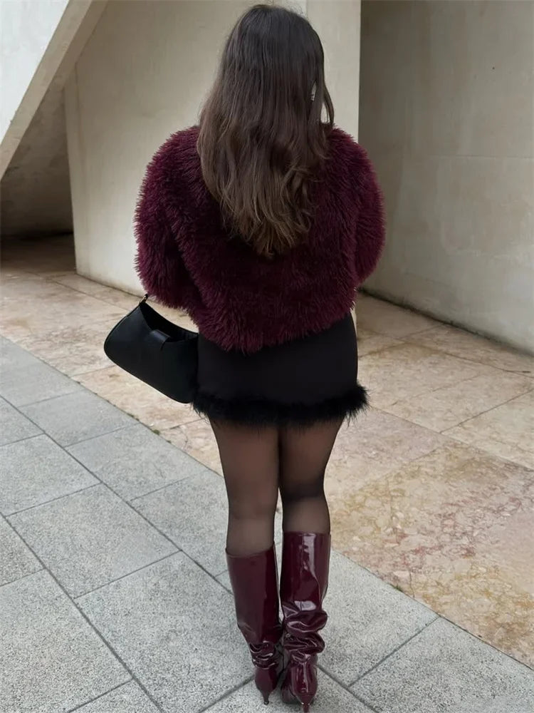 Winter Female Fur Feather Overcoat Loose Patchwork Long Sleeve Lapel ’s Coat New