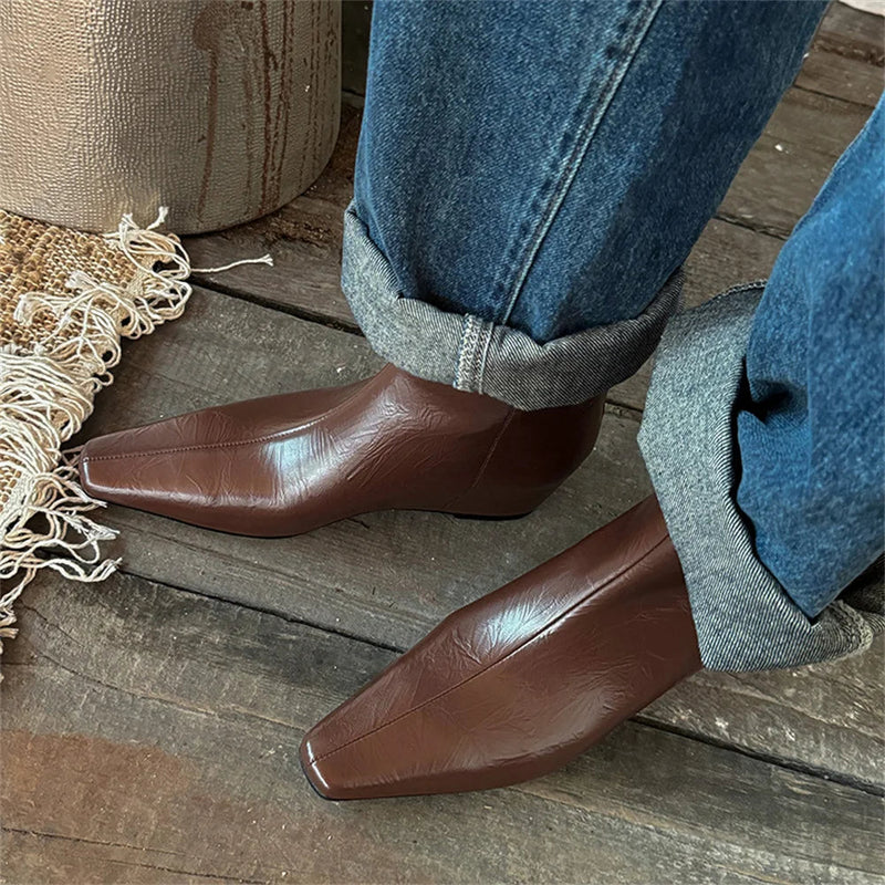 Wedges High Heels Ankle Boots Pointed Toe Office Pumps Side Zipper Easy Wear Short Warm Boots Shoes