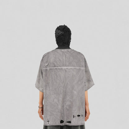 Distressed Gray Zip-up Oversized T-shirt