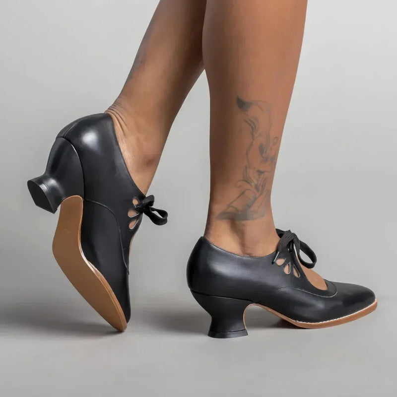 Retro Mary Jane Pumps Woman Lace Up Low Heel Dress Zapatos Brand Design Butterfly Wing Derby Shoes 43