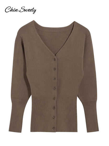 Knit Cardigans V-neck Long Sleeve Slim Button Sweater Female Autumn Winter Lady Knitwear New
