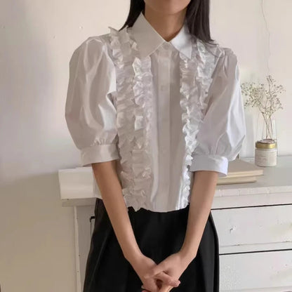 Puff Sleeve Shirts&blouses Ruffles Spring Summer Korean Blusas Mujer Camisas