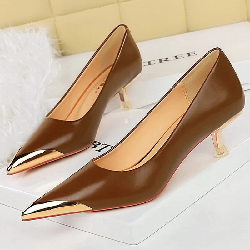 Shoes Retro High Heels Metal Pointed Tip Pumps Stiletto 9.5 Cm and 4.5cm Heels Party Shoes Office Shoes