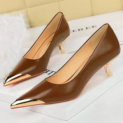 Shoes Retro High Heels Metal Pointed Tip Pumps Stiletto 9.5 Cm and 4.5cm Heels Party Shoes Office Shoes