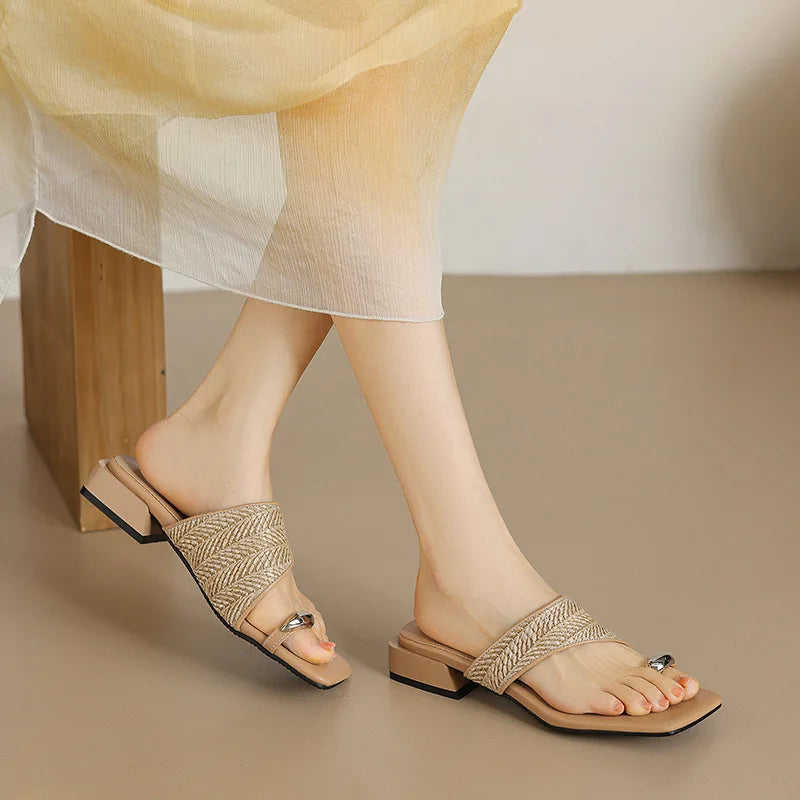Slippers Beach Shoes Low Slides Square Toe Rubber Flip Flops Sabot Hawaiian Soft Pu Rome Fabric Leisure Hoof
