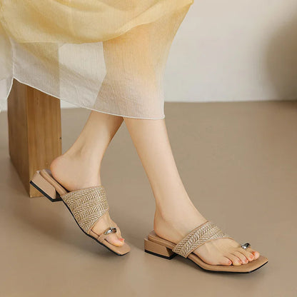 Slippers Beach Shoes Low Slides Square Toe Rubber Flip Flops Sabot Hawaiian Soft Pu Rome Fabric Leisure Hoof
