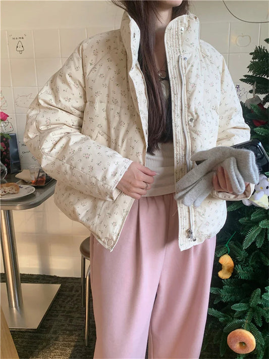 Sweet Coats Cotton Printed Florals Loose Thicken New Daily Winter All Match High Street Parkas