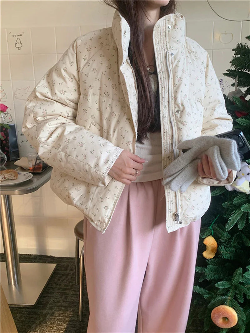 Sweet Coats Cotton Printed Florals Loose Thicken New Daily Winter All Match High Street Parkas
