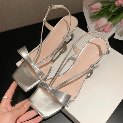 Patent Leather Narrow Band Thin High Heel Cross Strap Sweet Bowtie Sandals Summer Pumps Shoes